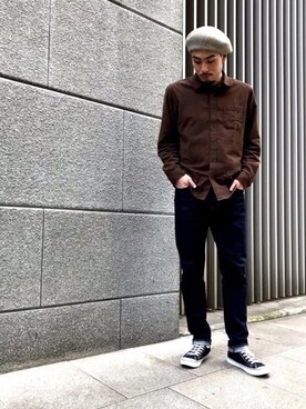 「無（ム）のアイテム（ハンチング/ベレー帽）」を使った、RYOGAさん（メンズ・185cm）の秋コーディネート