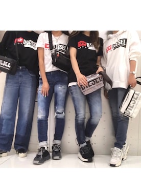 「DIESEL（ディーゼル）のアイテム（Tシャツ/カットソー）」を使った、morimiiiさん（レディース・155cm）の夏コーディネート