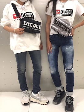 「DIESEL（ディーゼル）のアイテム（Tシャツ/カットソー）」を使った、morimiiiさん（レディース・155cm）の夏コーディネート