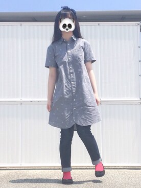 「にゃー」｜「アイテム（シャツワンピース）」を使った、ひだかれいさん（レディース・154cm）の夏コーディネート