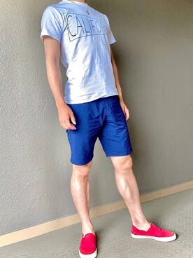 「アイテム（モカシン/デッキシューズ、レッド系）」を使った、　６(ロク)  さん（メンズ・175cm）の夏コーディネート