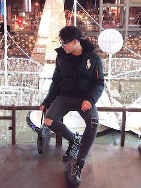 「ラルフローレン」｜「アイテム（ダウンジャケット/コート）」を使った、t.ogrさん（メンズ・176cm）の冬コーディネート