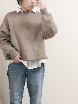 「ハイウエストストレートジーンズ」｜ARIKAさん（レディース・151cm）の冬コーディネート