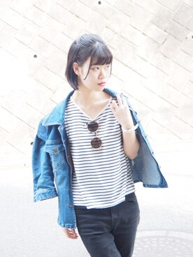 「ミカヅキモモコ（ミカヅキモモコ）のアイテム（ピアス（両耳用））」を使った、明日香さん（レディース・154cm）の春コーディネート
