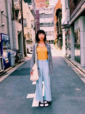 「無印良品（ムジルシリョウヒン）のアイテム（Tシャツ/カットソー、その他）」を使った、1Cさん（レディース・166cm）の夏コーディネート