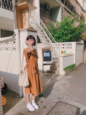 「niko and...（ニコアンド）のアイテム（ワンピース、オレンジ系）」を使った、1Cさん（レディース・166cm）の夏コーディネート