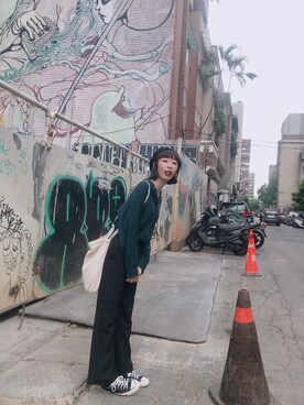 「UNIQLO（ユニクロ）のアイテム（トップス、グリーン系）」を使った、1Cさん（レディース・166cm）の秋コーディネート