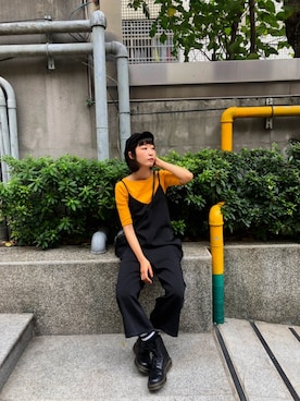 「GU（ジーユー）のアイテム（トップス、オレンジ系）」を使った、1Cさん（レディース・166cm）の秋コーディネート