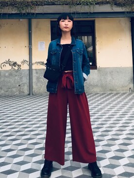 「GU（ジーユー）のアイテム（トップス、ブラック系）」を使った、1Cさん（レディース・166cm）の秋コーディネート