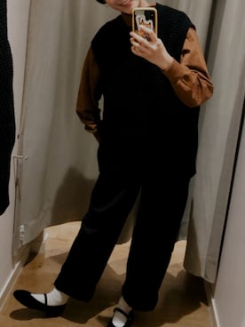 「UNIQLO（ユニクロ）のタートルネックT（長袖）（Tシャツ/カットソー、ブラウン系）」を使った、1Cさん（レディース・166cm）の秋コーディネート