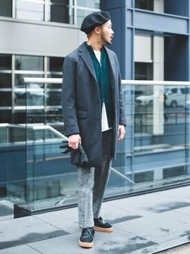 「グレンチェック」｜「アイテム（ハンチング/ベレー帽）」を使った、DOORS MENSさん（メンズ・176cm）の冬コーディネート