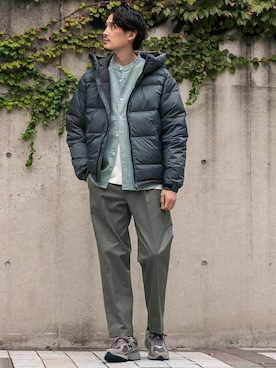 「ノーカラーシャツ」｜「アイテム（ダウンジャケット/コート）」を使った、DOORS MENSさん（メンズ・176cm）の秋コーディネート