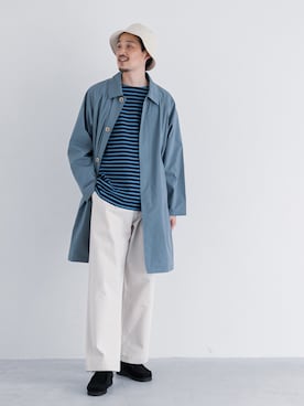 「ホワイトデニム」｜「アイテム（ステンカラーコート）」を使った、DOORS MENSさん（メンズ・176cm）の冬コーディネート
