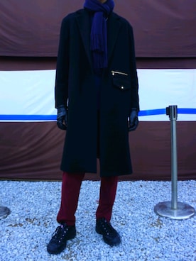 「CULLNI（クルニ）のアイテム（チェスターコート）」を使った、Takumiさん（メンズ・187cm）の冬コーディネート
