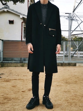 「CULLNI（クルニ）のアイテム（チェスターコート）」を使った、Takumiさん（メンズ・187cm）の秋コーディネート