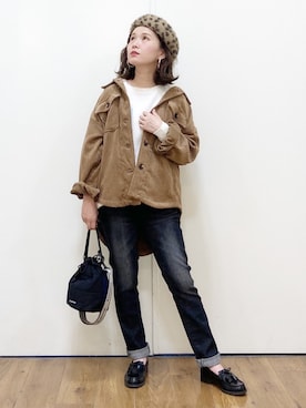 「Right-on（ライトオン）のアイテム（ハンチング/ベレー帽）」を使った、m@さん（レディース・155cm）の秋コーディネート