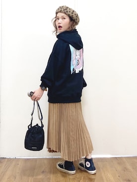 「Right-on（ライトオン）のアイテム（ハンチング/ベレー帽）」を使った、m@さん（レディース・155cm）の秋コーディネート