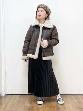 「alpha」｜「アイテム（ムートンコート）」を使った、m@さん（レディース・155cm）の冬コーディネート