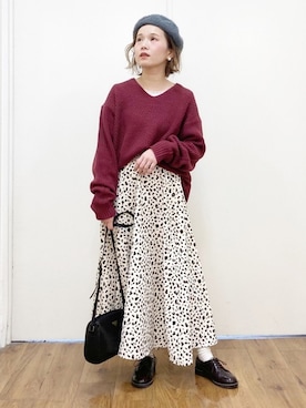 「ゆるニット」｜「アイテム（ハンチング/ベレー帽）」を使った、m@さん（レディース・155cm）の冬コーディネート