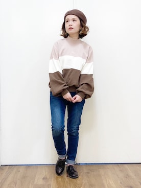 「ゆるカジ」｜「アイテム（スウェット）」を使った、m@さん（レディース・155cm）の冬コーディネート