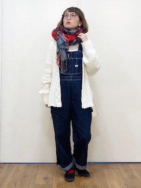 「赤チェック」｜「アイテム（サロペット/オーバーオール）」を使った、m@さん（レディース・155cm）の秋コーディネート