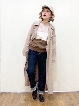 「Right-on（ライトオン）のアイテム（トレンチコート）」を使った、m@さん（レディース・155cm）の冬コーディネート