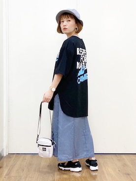 「ハット」｜「アイテム（その他）」を使った、m@さん（レディース・155cm）の春コーディネート
