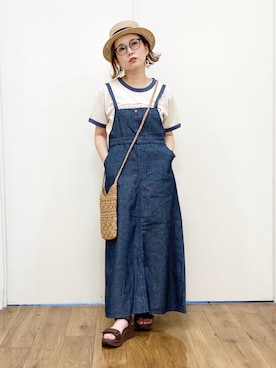 「サロペットスカート」｜「アイテム（その他）」を使った、m@さん（レディース・155cm）の春コーディネート