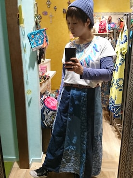 「チチカカ」｜「アイテム（デニムスカート）」を使った、やまださん（レディース・153cm）の春コーディネート