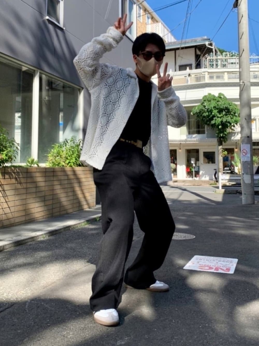 Sasquatchfabrix レース半袖シャツ　ブラック　サイズL Sasquatchfabrix レース半袖シャツ ブラック サイズL