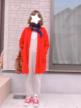 「チェックマフラー」｜「アイテム（オールインワン・サロペット）」を使った、まりもさん（レディース・165cm）の冬コーディネート