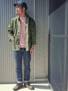 「東洋エンタープライズ（トーヨーエンタープライズ）のアイテム（帽子）」を使った、sawaさん（メンズ・172cm）の秋コーディネート