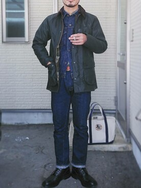 「Tricker's（トリッカーズ）のTricker's/M2508 カントリーブーツ（ブーツ）」を使った、sawaさん（メンズ・172cm）の冬コーディネート