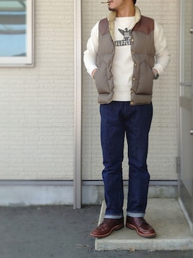 「RRL（ダブル アール エル）のアイテム（スウェット）」を使った、sawaさん（メンズ・172cm）の春コーディネート
