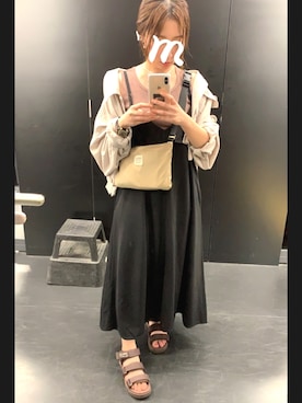 「リネンシャツ」｜「アイテム（その他アウター）」を使った、m⋆mさん（レディース・155cm）の夏コーディネート