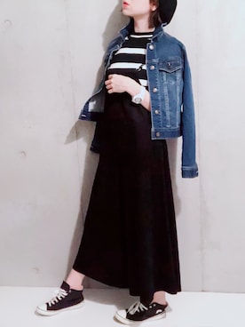 「dazzlin（ダズリン）のアイテム（デニムジャケット）」を使った、Makinoさん（レディース・154cm）の秋コーディネート