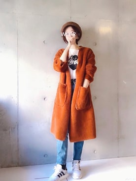「ファーコート」｜「アイテム（アナログ腕時計）」を使った、Makinoさん（レディース・154cm）の秋コーディネート