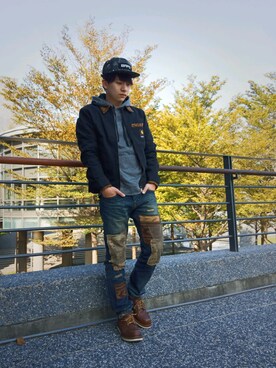 「Carhartt WIP（カーハートダブリューアイピー）のアイテム（ナイロンジャケット）」を使った、MIN_WEIさん（メンズ・171cm）の冬コーディネート