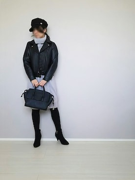 「ライダースコーデ」｜「アイテム（ワンピース/ドレス）」を使った、GALLYさん（レディース・158cm）の冬コーディネート