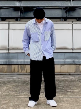 「JUNRED（ジュンレッド）のアイテム（トップス）」を使った、yudaiさん（メンズ・174cm）の春コーディネート