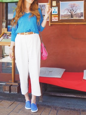 「アイテム（スリッポン、ブルー系）」を使った、ＳＵＭＩＣＡさん（レディース・168cm）の春コーディネート