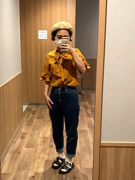 「moussy」｜「アイテム（ハンチング/ベレー帽）」を使った、さほさん（レディース・158cm）の夏コーディネート