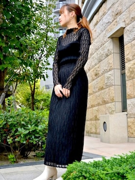 「マキシスカート」｜「アイテム（トレンチコート）」を使った、オザキプリーツさん（レディース・158cm）の秋コーディネート