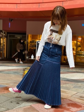 「アコーディオンプリーツ」｜「アイテム（スカート）」を使った、オザキプリーツさん（レディース・158cm）の春コーディネート