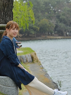 「プリーツ」｜「アイテム（シャツワンピース）」を使った、オザキプリーツさん（レディース・158cm）の春コーディネート
