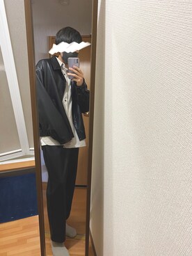 「WYM LIDNM（ウィム バイ リドム）の【WYM LIDNM】FAKE LEATHER WIDE BLOUSON -2021 S/S 2nd COLLECTION-（ブルゾン、ブラック系）」を使った、yusukeさん（メンズ・174cm）の春コーディネート