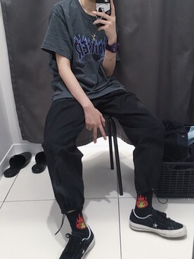 「アイテム（腕時計、パープル系）」を使った、mybreakingさん（レディース・157cm）の夏コーディネート