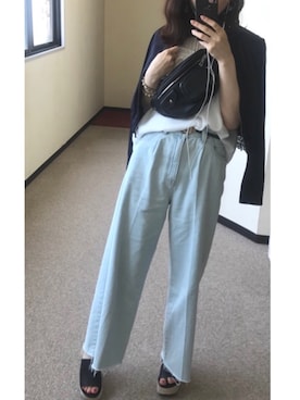 「ライトブルー」｜「アイテム（ブルゾン）」を使った、naoさん（レディース・163cm）の春コーディネート