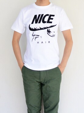 「HEADYSのアイテム（Tシャツ/カットソー、ホワイト系）」を使った、林努さん（メンズ）の春コーディネート