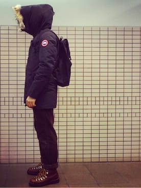 「C6（シーシックス）のアイテム（バッグ）」を使った、akkyさん（メンズ・174cm）の冬コーディネート